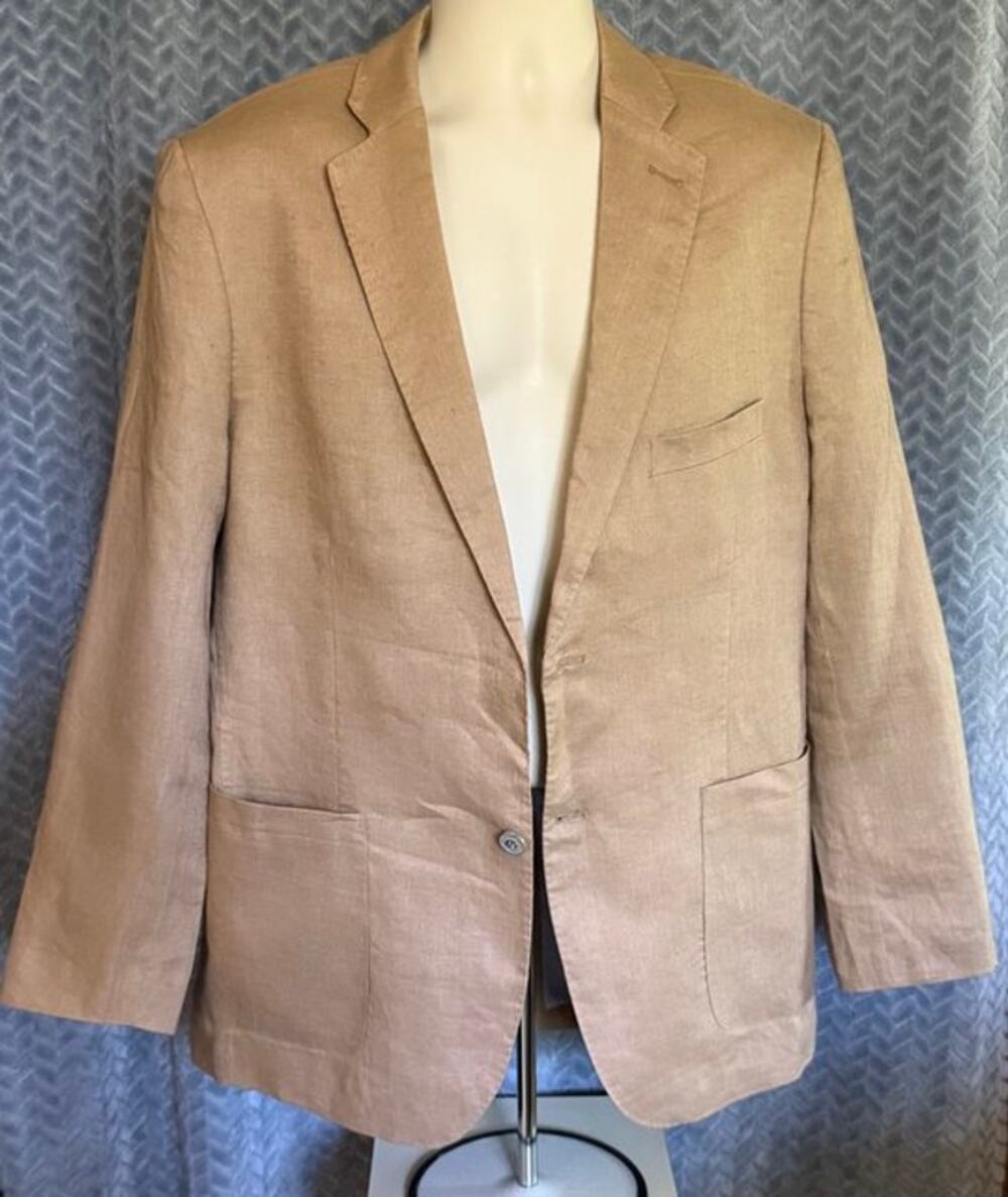 Tasso Elba Men's Linen Blazer Warm Tan Sz L (42-44) Island Vibe Old Money Preppy